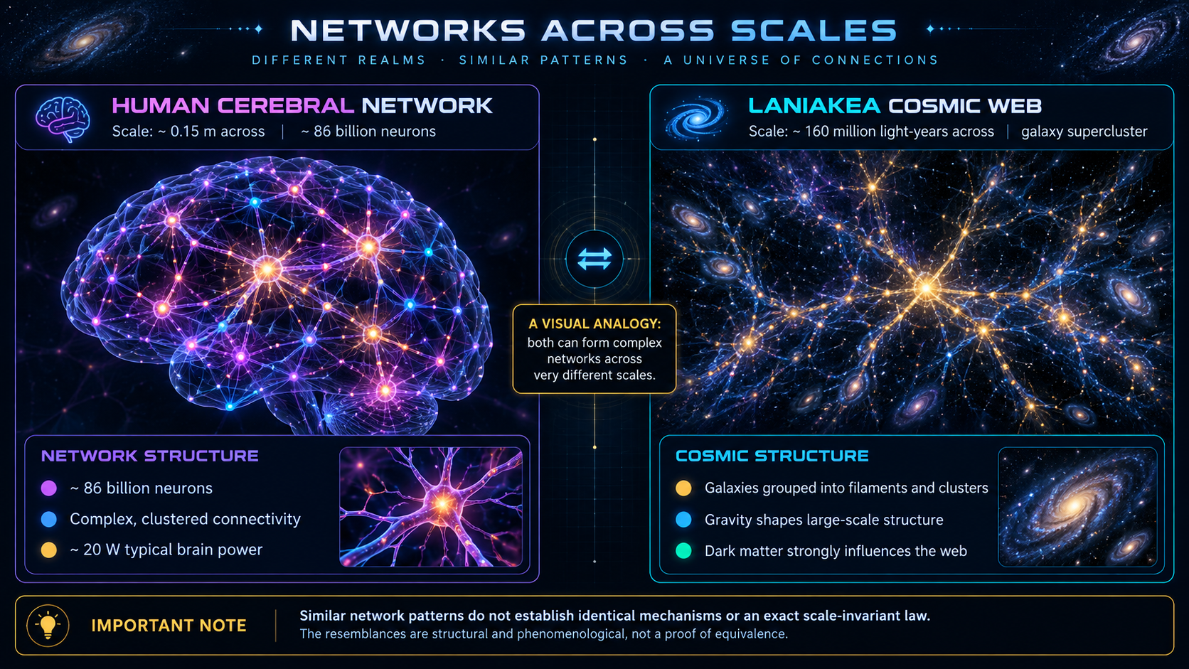 Microcosm vs. Macrocosm: Human Brain Cortex (86B Neurons, 20W) vs. Cosmic Web (100B Galaxies across Laniakea)